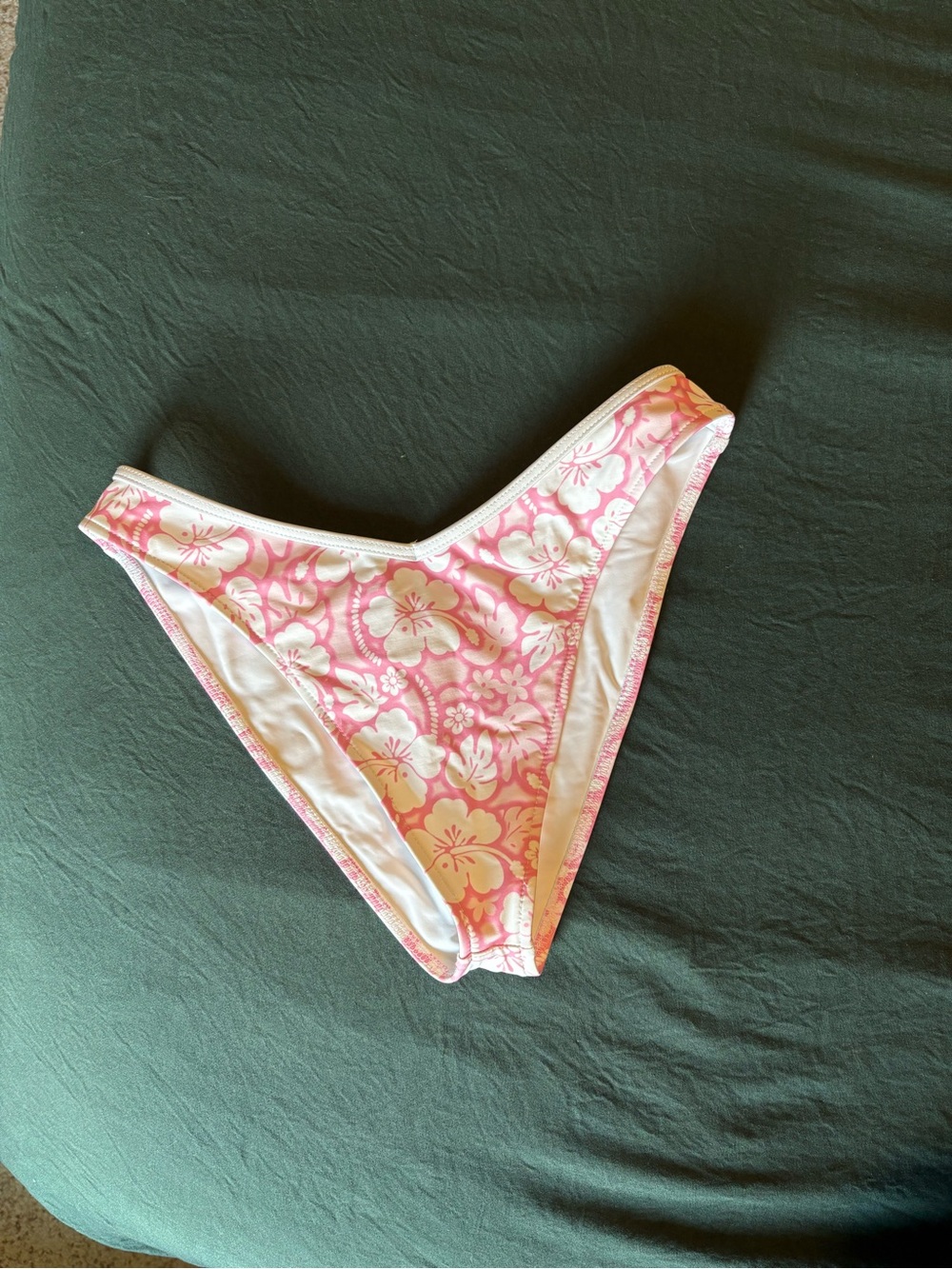 Frankie's Bikinis White Bikini Bottom with Pink and White Pattern
